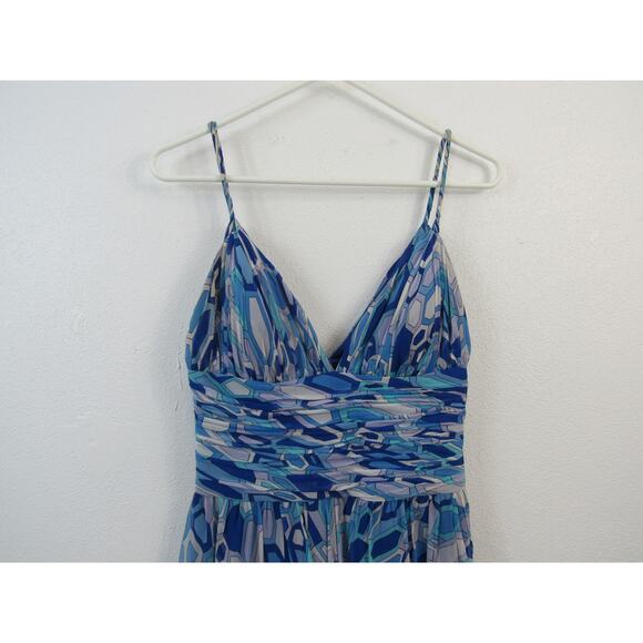 Marc Bouwer Size 4 Y2K Blue Funky Pattern Mini Tank Dress 100% Silk Glamit! - Picture 4 of 6